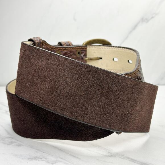 Chinese Laundry Brown Leather Wide Belt Large (L) Textured Boho ✨ - Picture 3 of 14